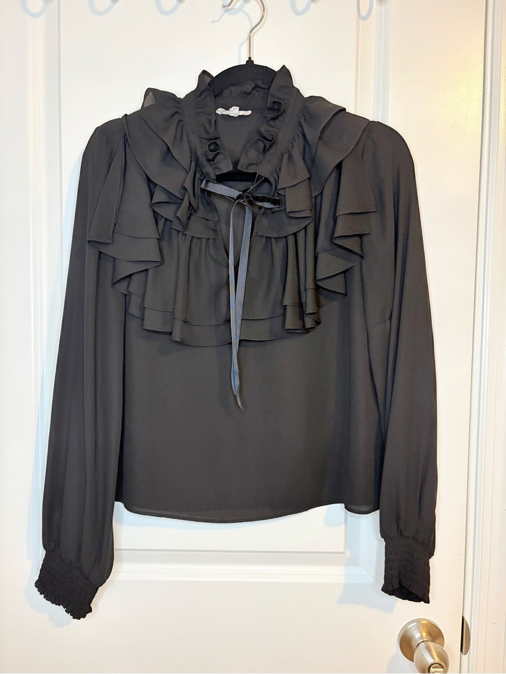 A LOVES A Black Ruffle Tie-Neck Long Sleeve Blouse